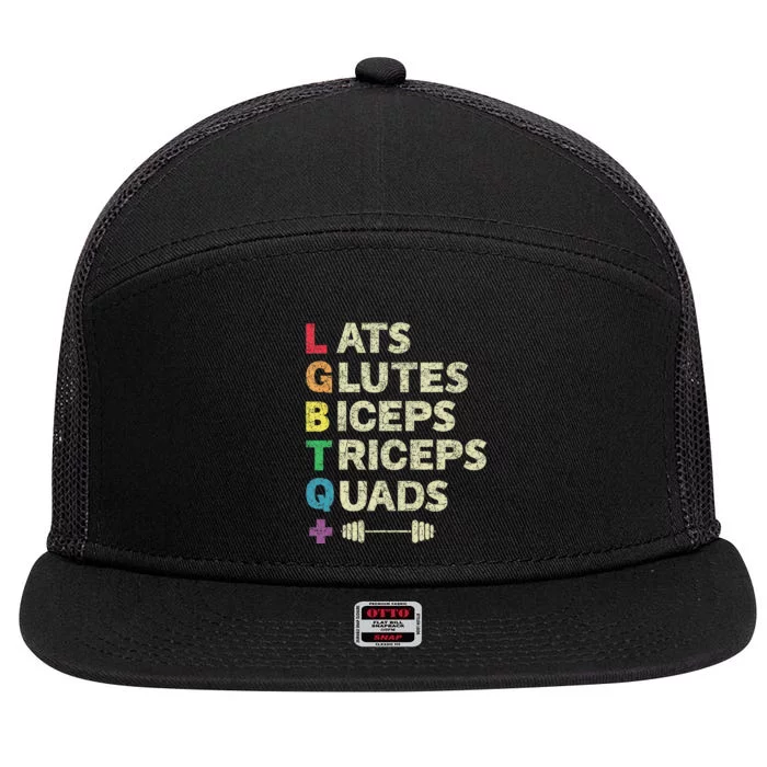 Lgbtq Lats Glutes Biceps Triceps Quads Weightlifting 7 Panel Mesh Trucker Snapback Hat