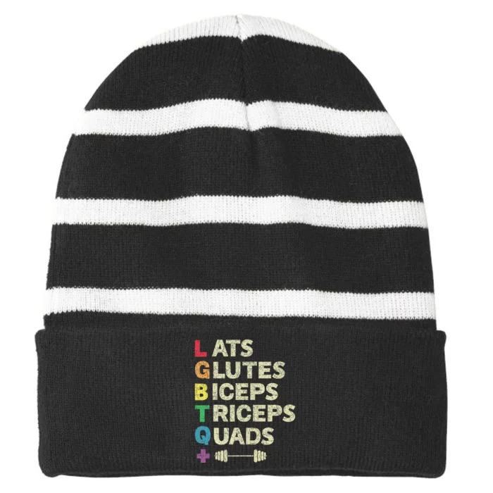 Lgbtq Lats Glutes Biceps Triceps Quads Weightlifting Striped Beanie with Solid Band