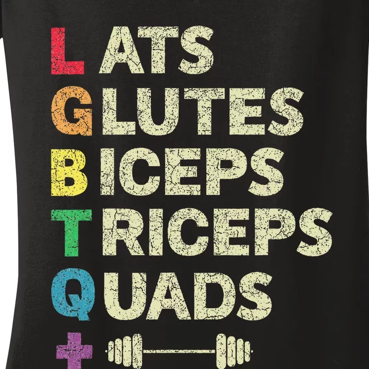 Lgbtq Lats Glutes Biceps Triceps Quads Weightlifting Women's V-Neck T-Shirt