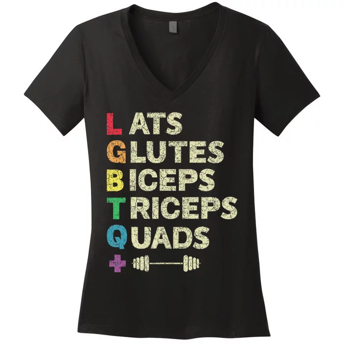 Lgbtq Lats Glutes Biceps Triceps Quads Weightlifting Women's V-Neck T-Shirt