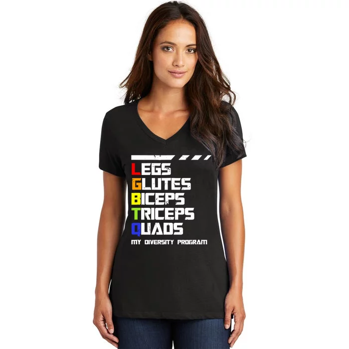 Lgbtq Legs Glutes Biceps Workout Gym Diversity Program Women's V-Neck T-Shirt