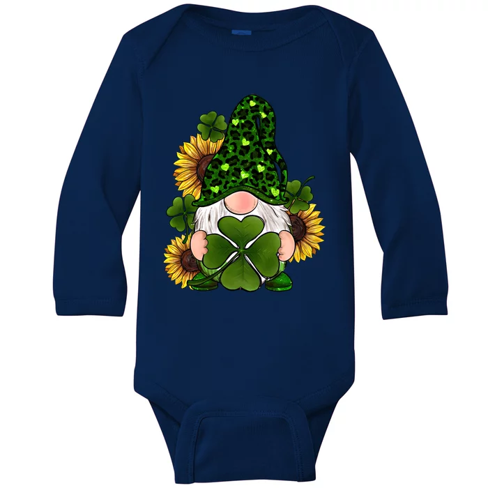 Leopard Love Gnomes Shamrock Irish Lucky St Patrick's Day Gift Baby Long Sleeve Bodysuit