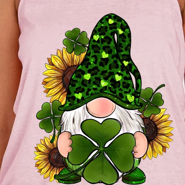 Leopard Love Gnomes Shamrock Irish Lucky St Patrick's Day Gift Women's Knotted Racerback Tank