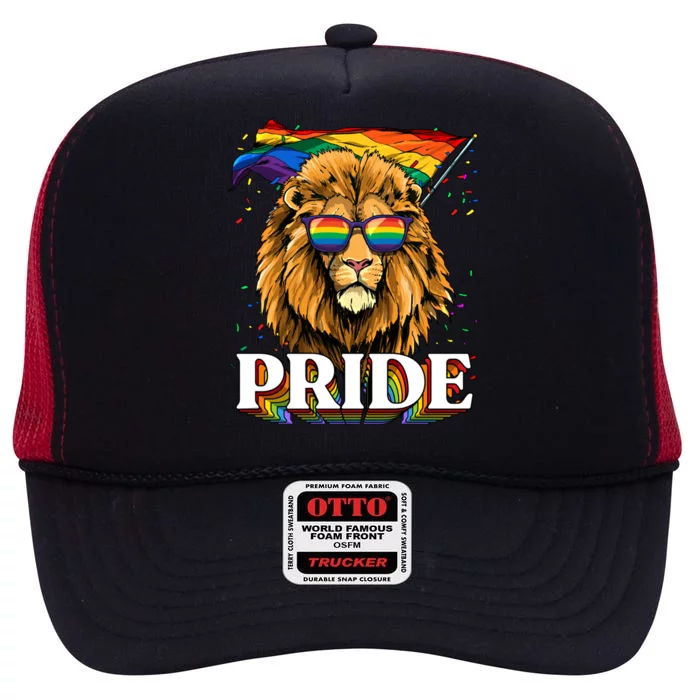 Lgbt Lion Gay Pride Lgbtq Rainbow Flag Sunglasses Great Gift High Crown Mesh Trucker Hat