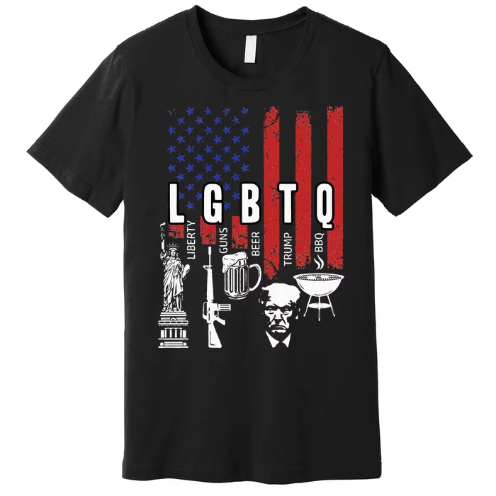 LGBTQ Liberty Guns Bible Trump BBQ USA Flag Vintage Premium T-Shirt