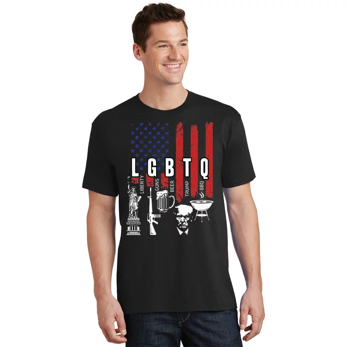 LGBTQ Liberty Guns Bible Trump BBQ USA Flag Vintage T-Shirt