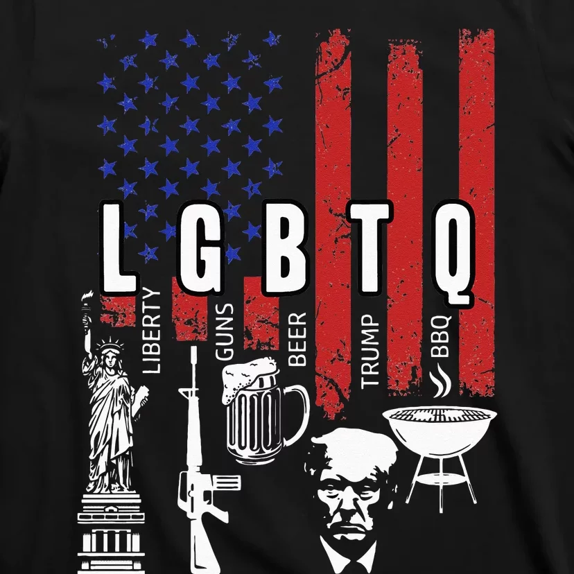 LGBTQ Liberty Guns Bible Trump BBQ USA Flag Vintage T-Shirt