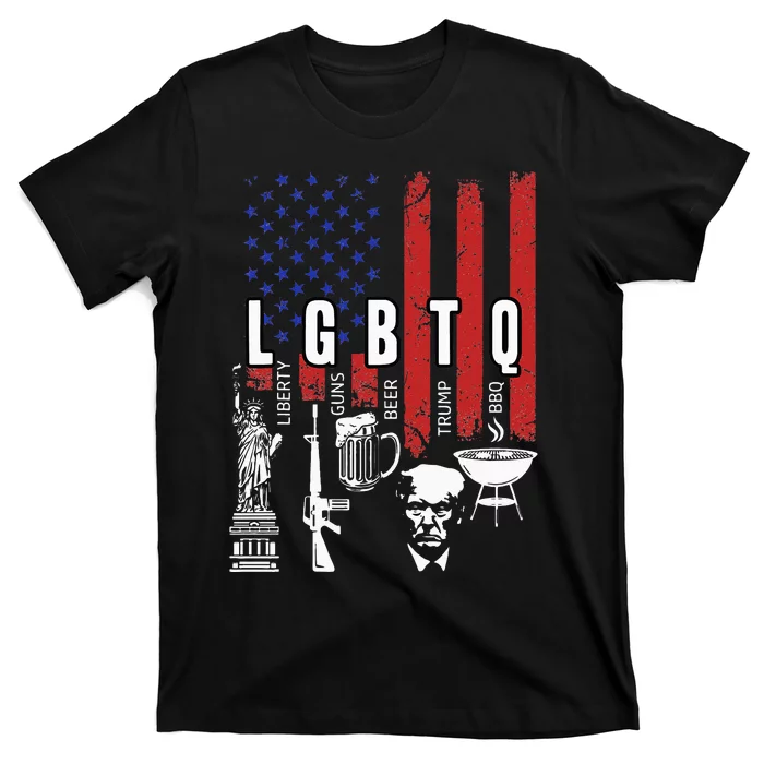 LGBTQ Liberty Guns Bible Trump BBQ USA Flag Vintage T-Shirt