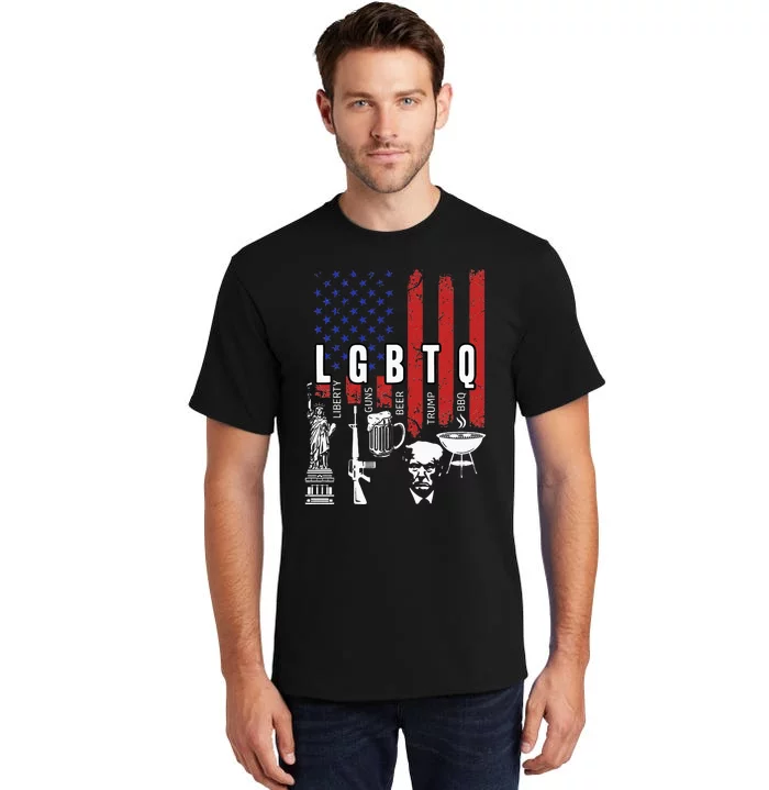 LGBTQ Liberty Guns Bible Trump BBQ USA Flag Vintage Tall T-Shirt