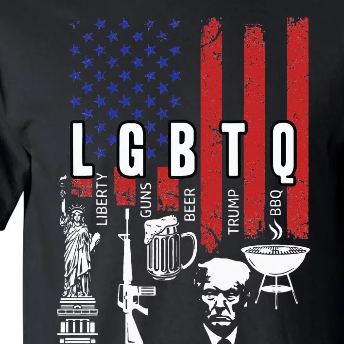 LGBTQ Liberty Guns Bible Trump BBQ USA Flag Vintage Tall T-Shirt