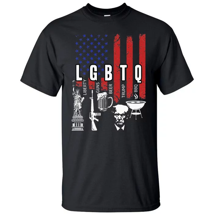 LGBTQ Liberty Guns Bible Trump BBQ USA Flag Vintage Tall T-Shirt