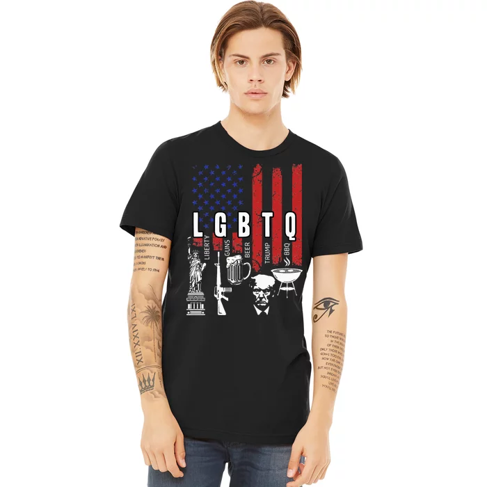 LGBTQ Liberty Guns Bible Trump BBQ USA Flag Vintage Premium T-Shirt