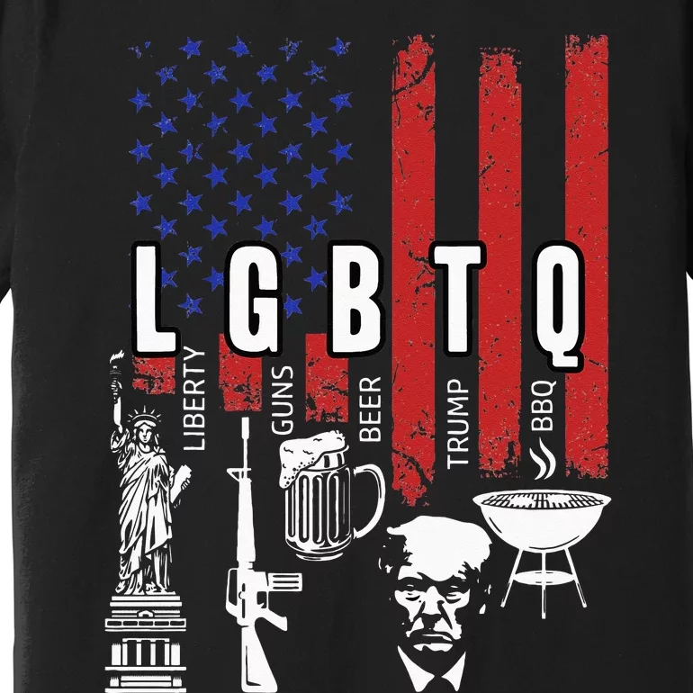 LGBTQ Liberty Guns Bible Trump BBQ USA Flag Vintage Premium T-Shirt