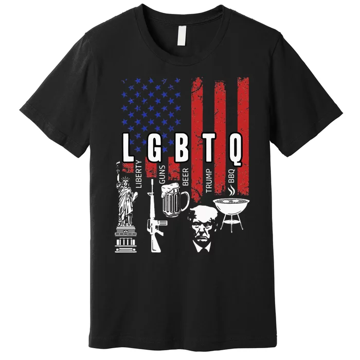 LGBTQ Liberty Guns Bible Trump BBQ USA Flag Vintage Premium T-Shirt