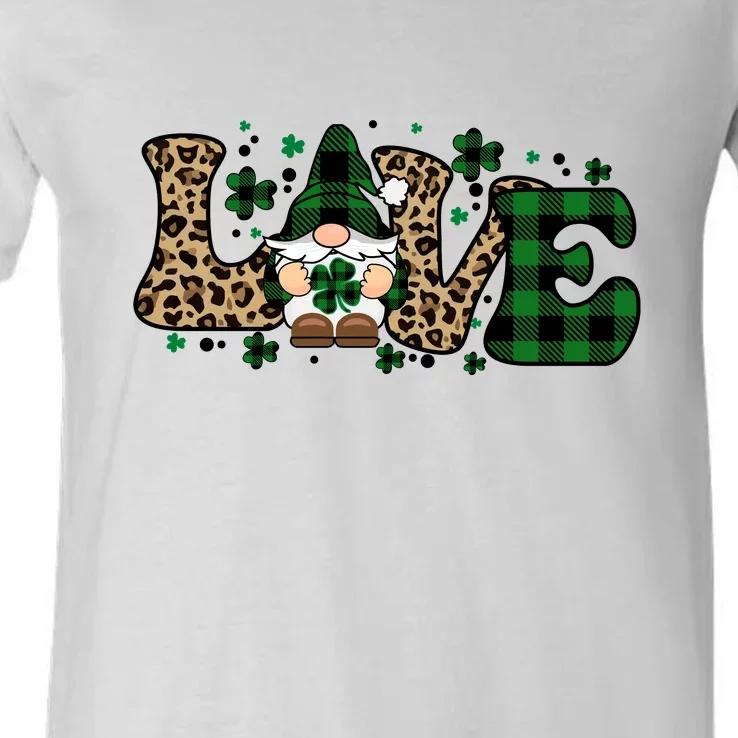 Lucky Love Gnome St. Patricks Day Shamrock Leoprad V-Neck T-Shirt