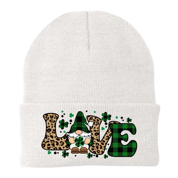 Lucky Love Gnome St. Patricks Day Shamrock Leoprad Knit Cap Winter Beanie