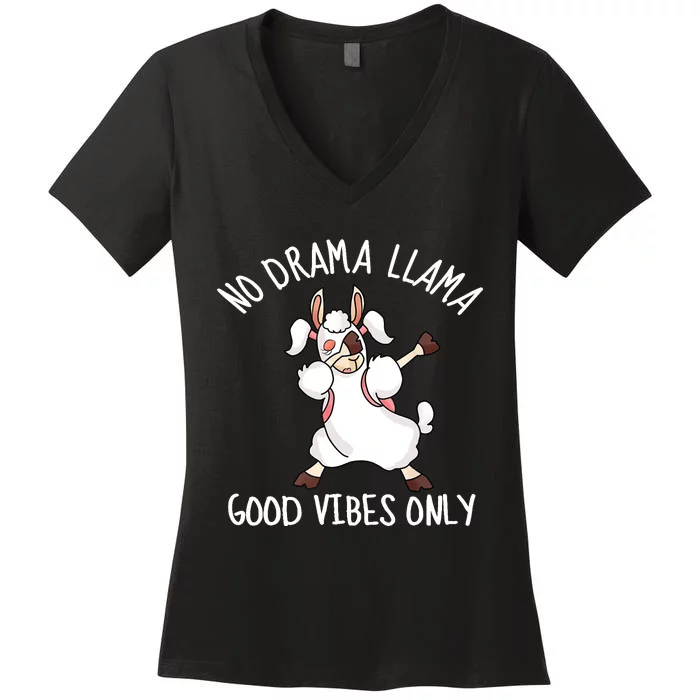 Llama Love Good Vibes Dabbing School Girl Teens Gift Women's V-Neck T-Shirt