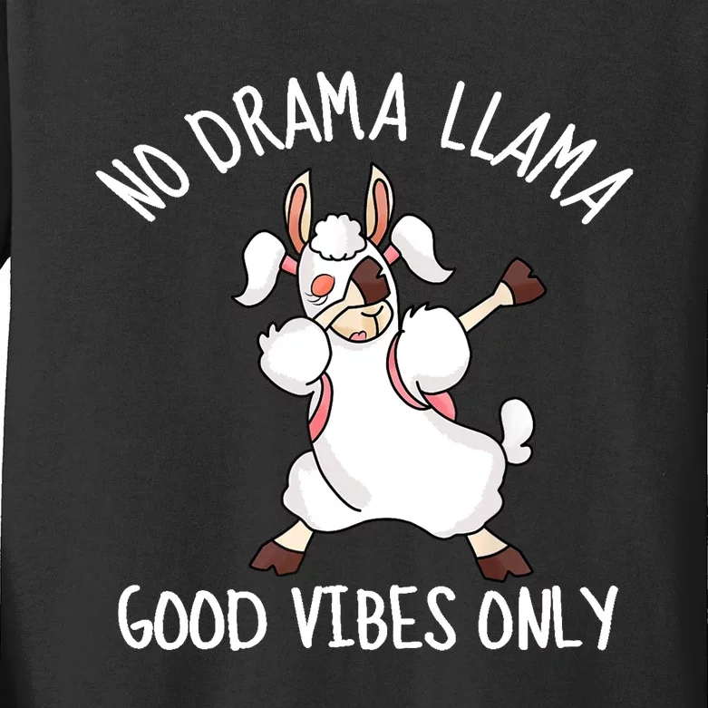 Llama Love Good Vibes Dabbing School Girl Teens Gift Kids Long Sleeve Shirt