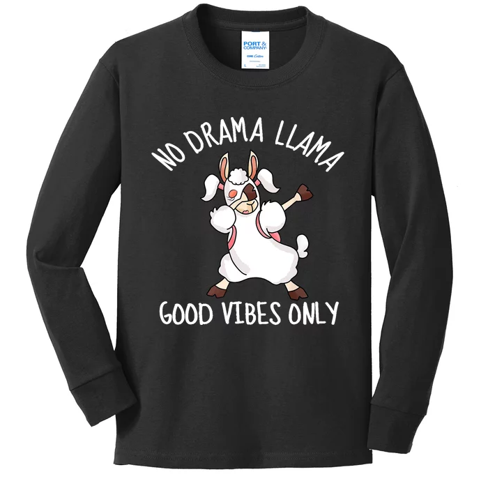 Llama Love Good Vibes Dabbing School Girl Teens Gift Kids Long Sleeve Shirt