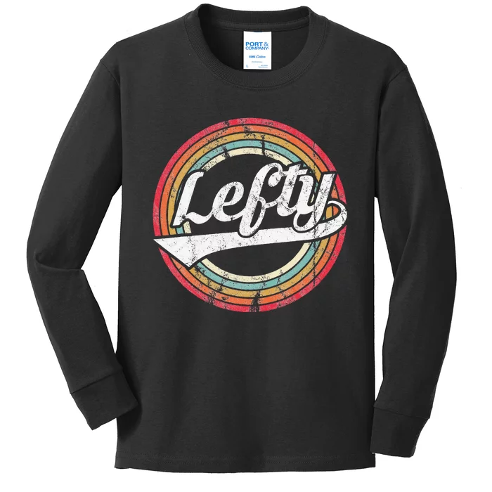 Lefty Left Handed Proud Retro Vintage Rainbow Kids Long Sleeve Shirt