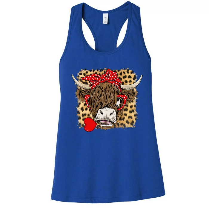 Leopard Love Highland Cow Heifer Bandana Valentines Day Funny Gift Women's Racerback Tank