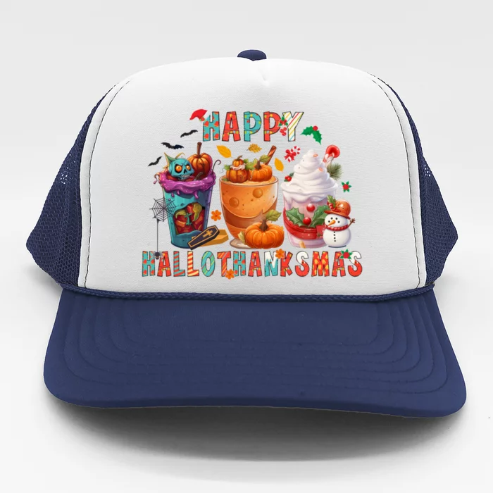 Latte Lovers Happy Hallothanksmas Pumpkin Xmas Present 2024 Gift Trucker Hat