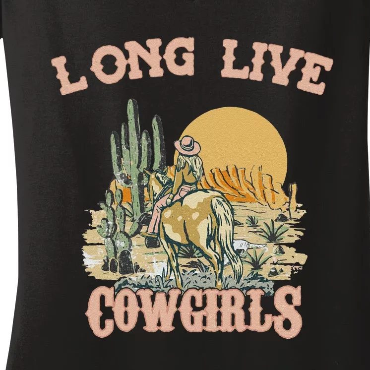 Long Live Howdy Rodeo Western Country Southern Cow Women's V-Neck T-Shirt