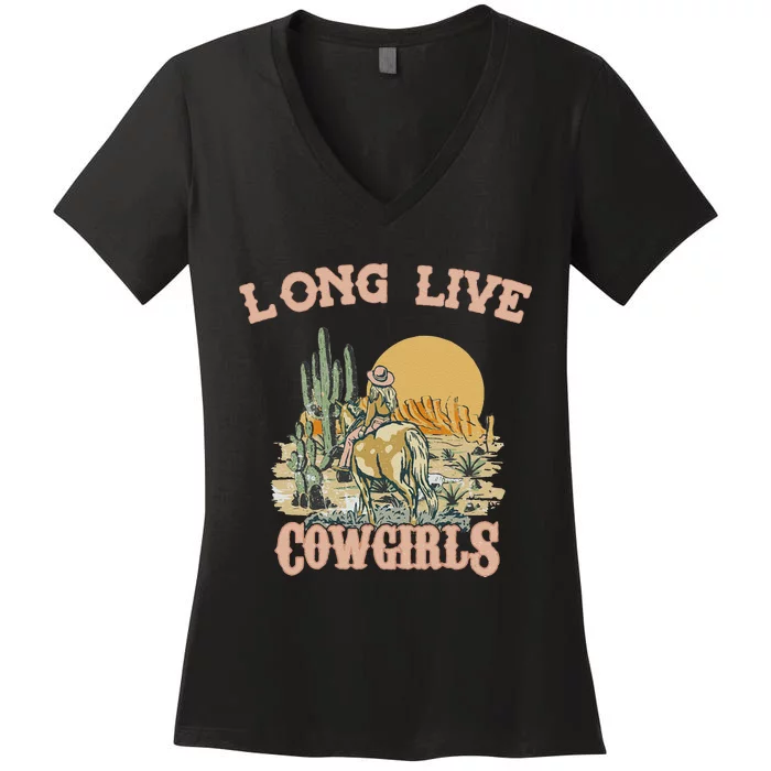 Long Live Howdy Rodeo Western Country Southern Cow Women's V-Neck T-Shirt