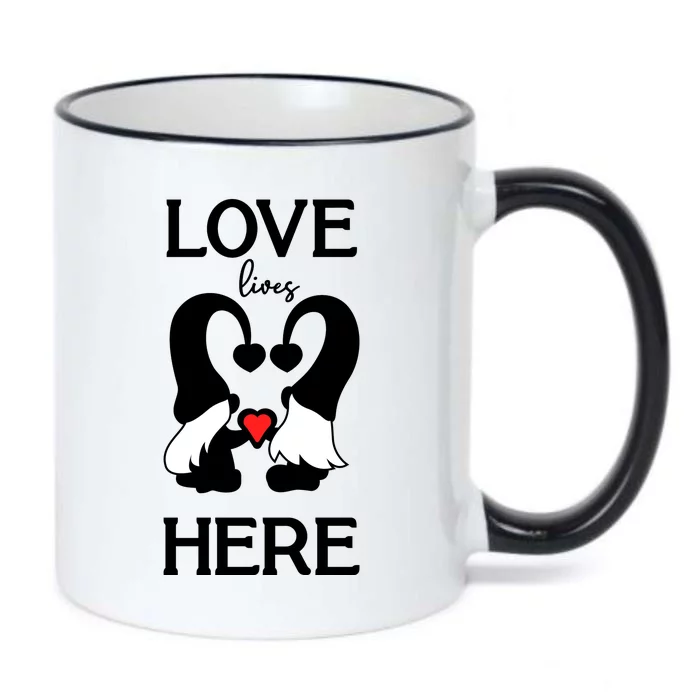 Love Lives Here Happy Valentines Gnome Heart Black Color Changing Mug