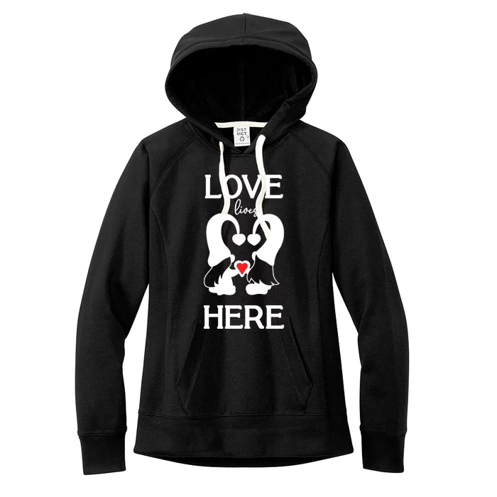 Love Lives Here Happy Valentines Gnome Heart Women's Fleece Hoodie