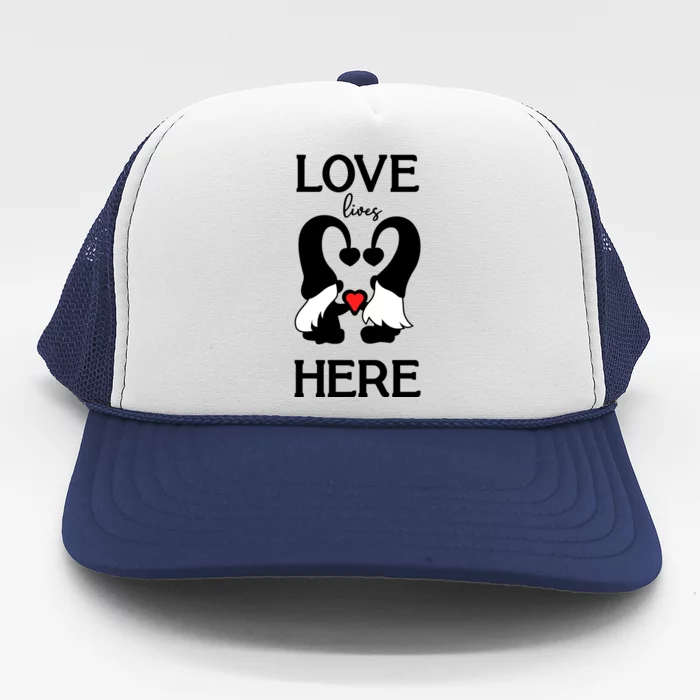 Love Lives Here Happy Valentines Gnome Heart Trucker Hat