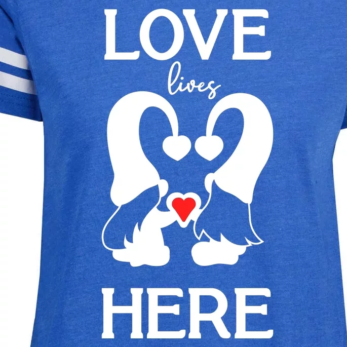 Love Lives Here Happy Valentines Gnome Heart Enza Ladies Jersey Football T-Shirt