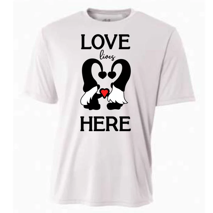 Love Lives Here Happy Valentines Gnome Heart Cooling Performance Crew T-Shirt