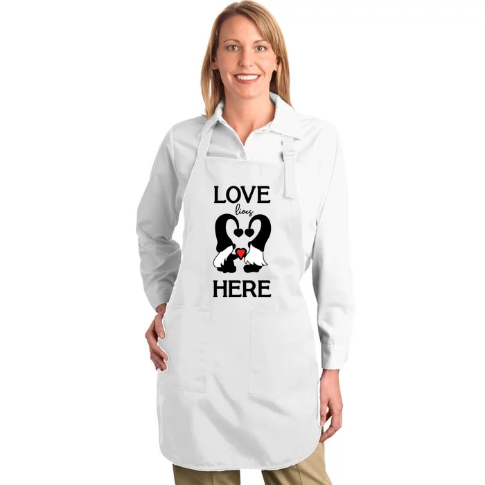 Love Lives Here Happy Valentines Gnome Heart Full-Length Apron With Pocket