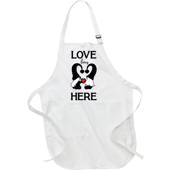 Love Lives Here Happy Valentines Gnome Heart Full-Length Apron With Pocket