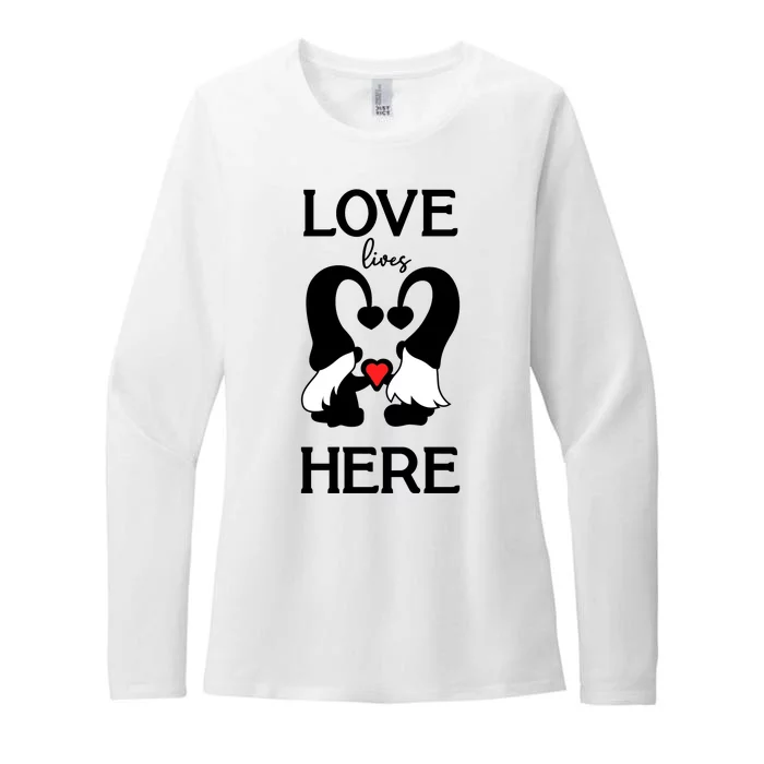 Love Lives Here Happy Valentines Gnome Heart Womens CVC Long Sleeve Shirt