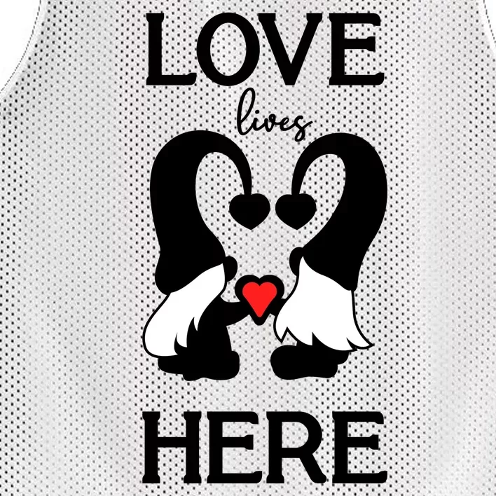 Love Lives Here Happy Valentines Gnome Heart Mesh Reversible Basketball Jersey Tank