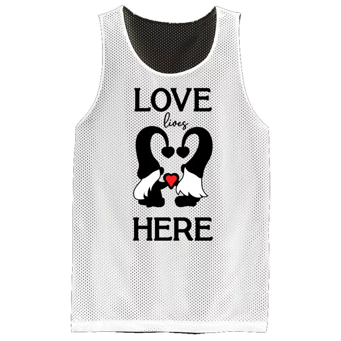 Love Lives Here Happy Valentines Gnome Heart Mesh Reversible Basketball Jersey Tank