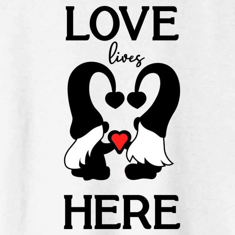 Love Lives Here Happy Valentines Gnome Heart Women's Crop Top Tee