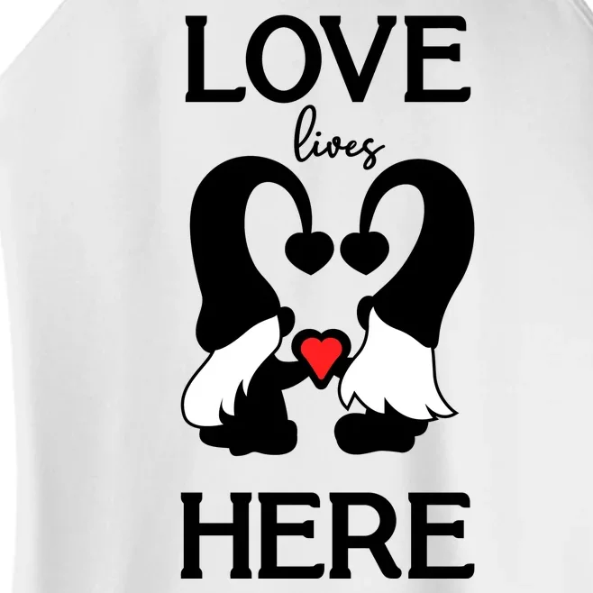 Love Lives Here Happy Valentines Gnome Heart Women’s Perfect Tri Rocker Tank