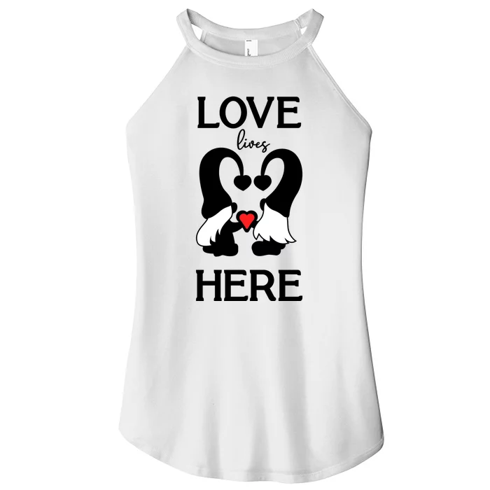 Love Lives Here Happy Valentines Gnome Heart Women’s Perfect Tri Rocker Tank