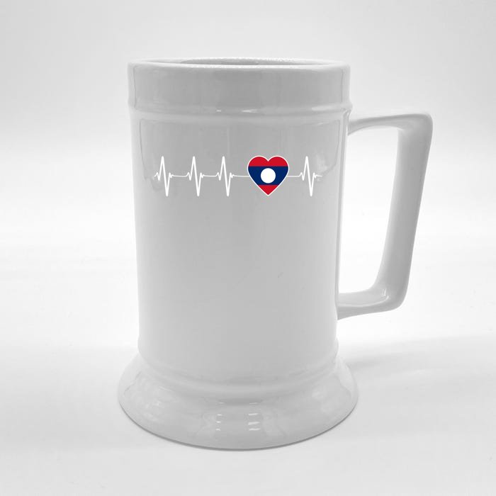 Laotian Lao Heartbeat I Love Laos Flag Country Gift Funny Gift Front & Back Beer Stein