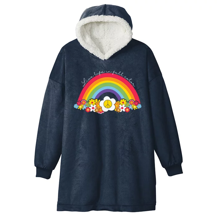 Live Life In Full Color Rainbow Peace Floral Hooded Wearable Blanket