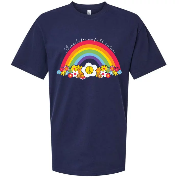 Live Life In Full Color Rainbow Peace Floral Sueded Cloud Jersey T-Shirt