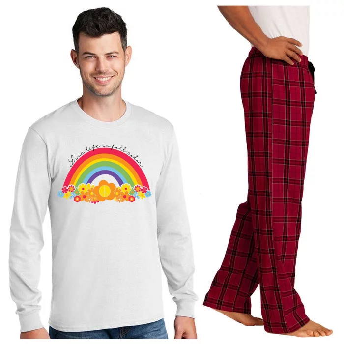 Live Life In Full Color Rainbow Peace Floral Long Sleeve Pajama Set