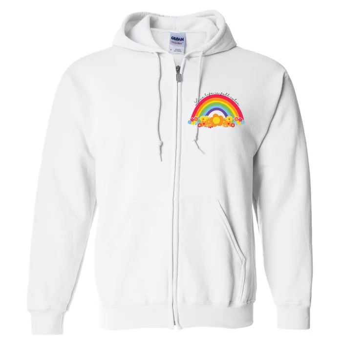 Live Life In Full Color Rainbow Peace Floral Full Zip Hoodie