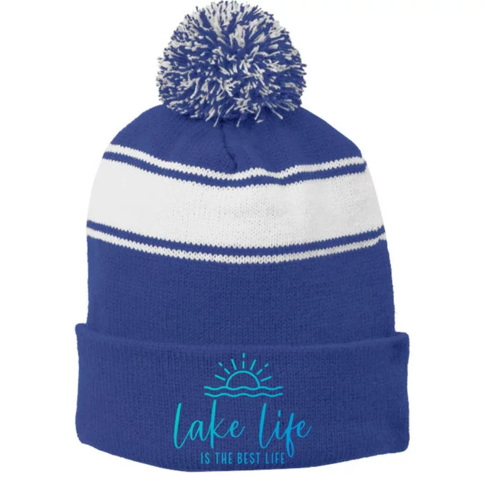 Lake Life Is The Best Life Lake Vibes Summer Vacation Gift Stripe Pom Pom Beanie