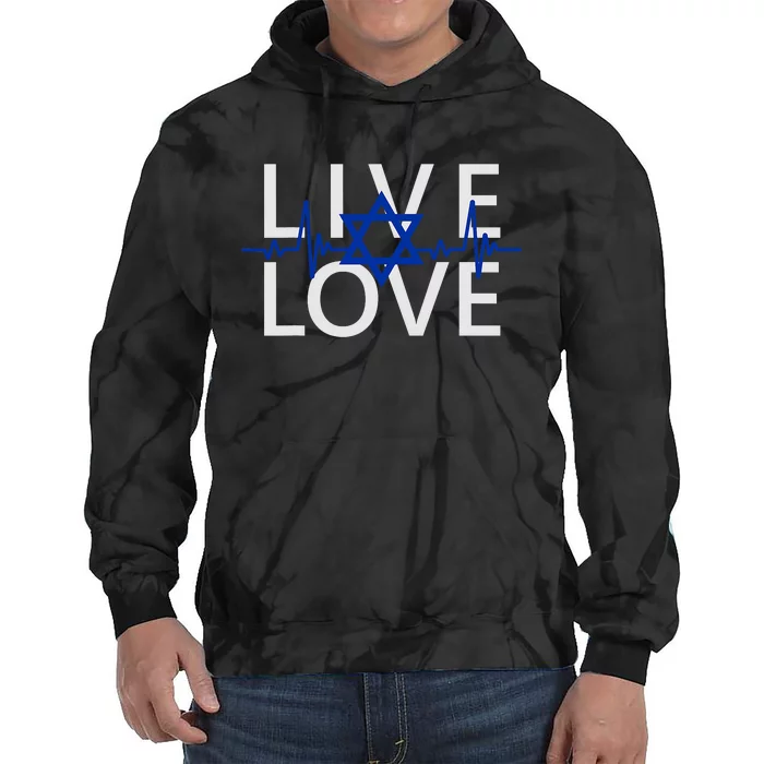 Live Love Israel Heartbeat Am Yisrael Chai Ekg Magen David Tie Dye Hoodie