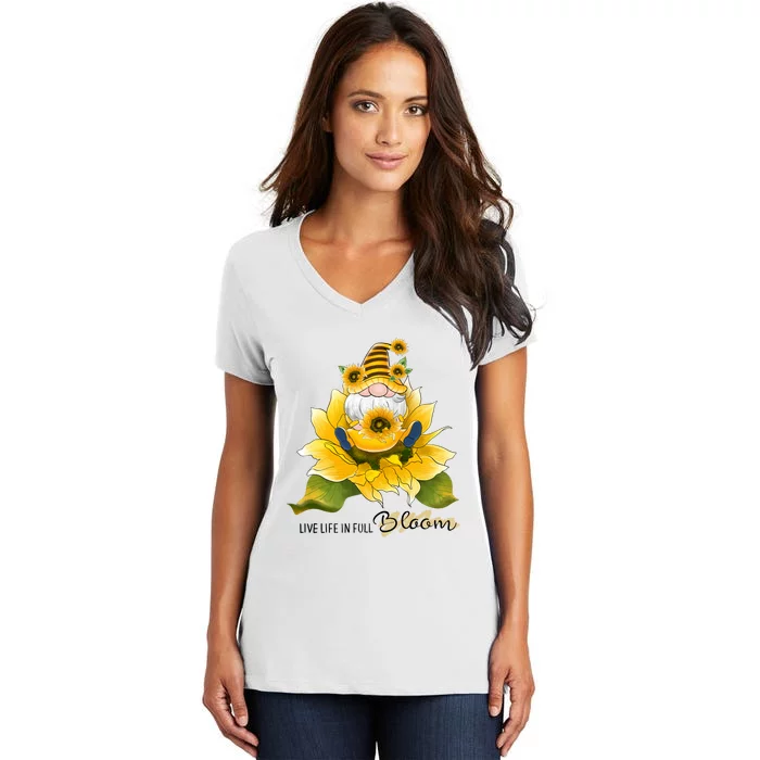 Live Life In Full Bloom Sublimation Sunflowers Women's V-Neck T-Shirt