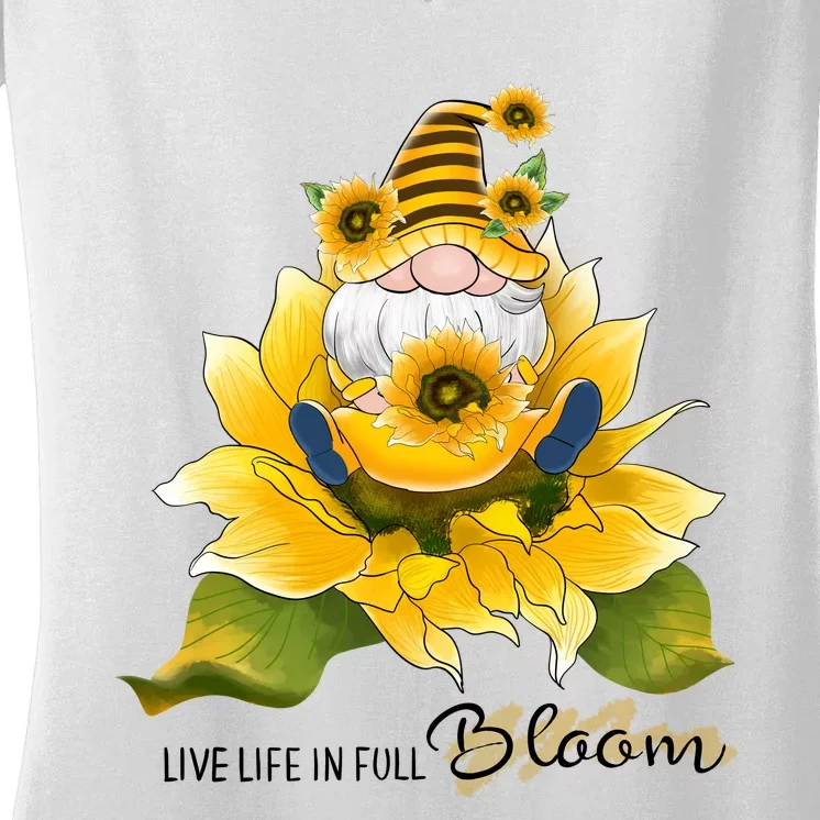 Live Life In Full Bloom Sublimation Sunflowers Women's V-Neck T-Shirt